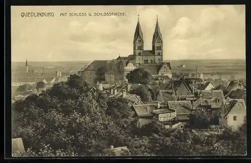 AK Quedlinburg, Teilansicht mit Schloss und Schlosskirche