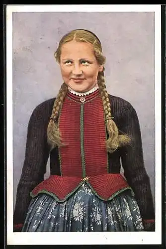 AK Schlitzer Mädchen mit Zöpfen in Tracht