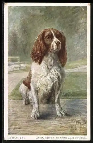 Künstler-AK Spaniel Luck des Grafen Zsiga Berchthold