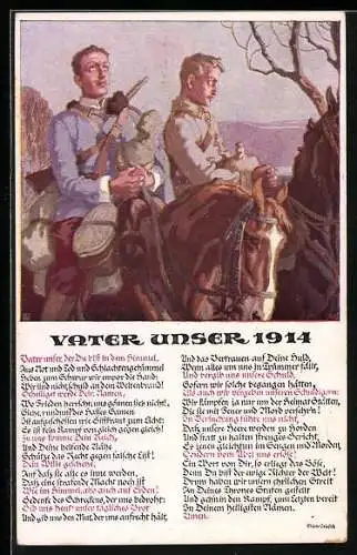 AK Vater unser 1914, Kavalleristen betend im Feld