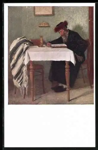 AK Jüdischer Mann in seiner Wohnung ein Buch lesend