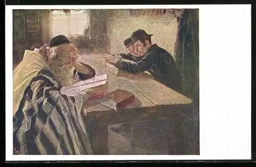 AK ein Rabbi und zwei Juden lesen in Synagoge in Schriften
