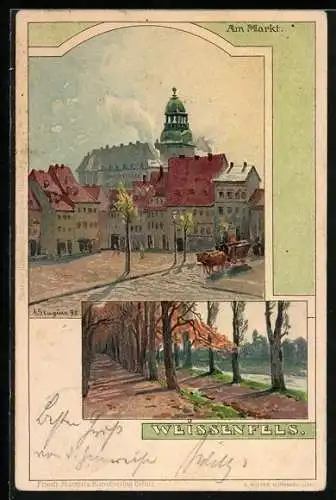 Künstler-AK Albert Stagura: Weissenfels, Blick auf den Markt