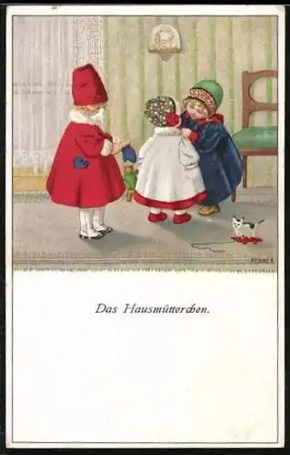 Künstler-AK Pauli Ebner: Das Hausmütterchen, Kinder beim Ankleiden
