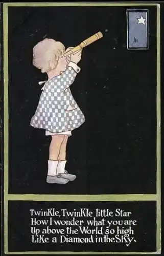 AK Kleines Mädchen mit einem Fernrohr, Optik