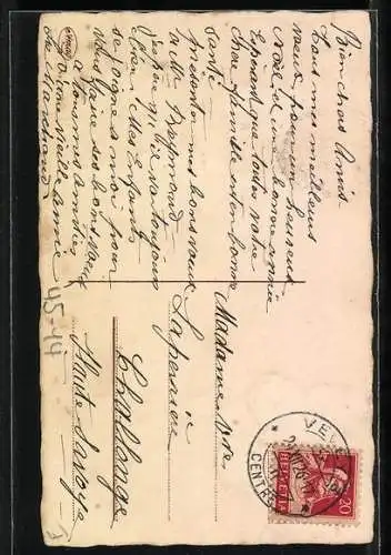 AK Junge mit Geschenkesack auf Skiern, Weihnachtsgruss