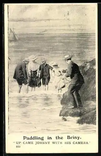 AK Paddling in the Briny, Mann mit einem Fotoapparat und Gruppe