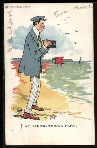 AK Mann mit Fotoapparat am Strand