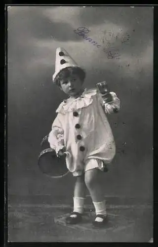 AK Kleiner Harlekin mit Trommel und Glas