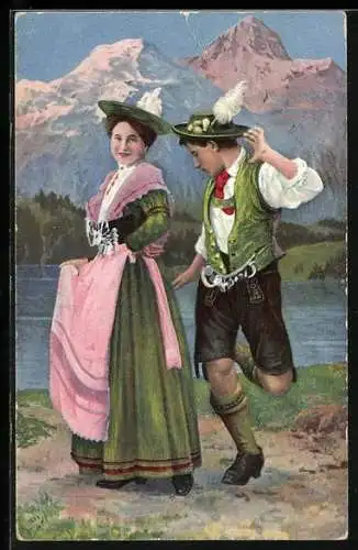 AK Tuttlingen, Scherz-Abend 1911, Paar in Tracht bei der Kirta