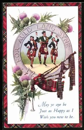 AK For Auld Lang Syne, Schotte und Schottinnen bei einem Volkstanz