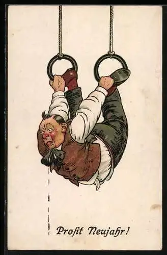 AK Mann turnt an den Ringen, Neujahrsgruss