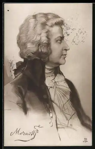 AK Portrait von Mozart mit gewelltem Haar