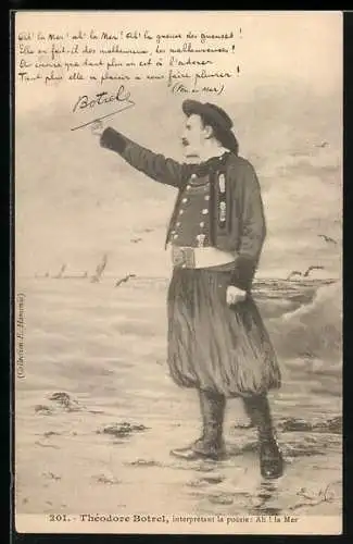 AK Chansonnier Théodore Botrel interprétant la poésie Ah! la Mer