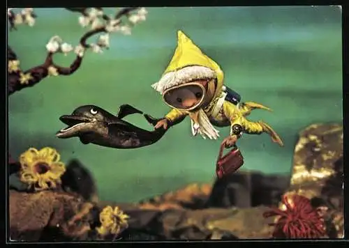 AK Unser Sandmännchen auf Tauchgang mit Delfin