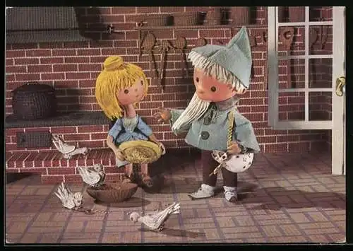 AK Der Sandmann mit Aschenputtel und den Tauben in der Küche
