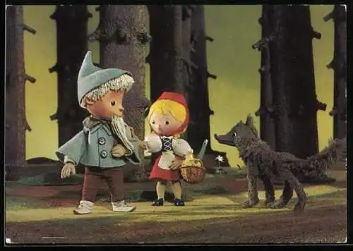 AK Das Sandmännchen bei Rotkäppchen und dem Wolf