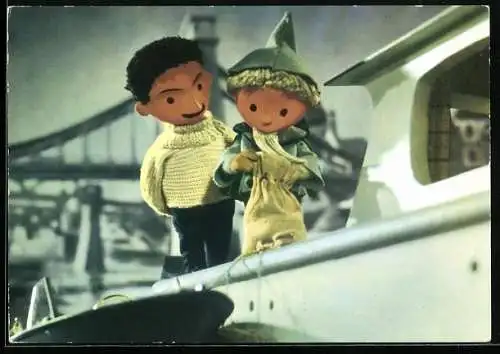 AK Sandmann und Mann auf Schiffsdeck stehend