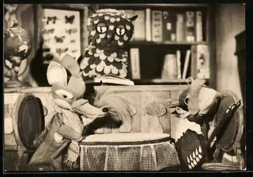 AK Fuchs und Elster sitzen zusammen an einem Tisch, Sandmännchen