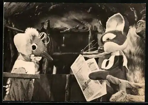 AK Herr Fuchs mit Zeitung und Frau Elster, Sandmännchen