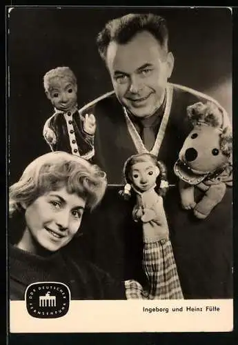 AK Ingeborg und Heinz Fülle mit Puppen, Deutscher Fernsehfunk, DDR