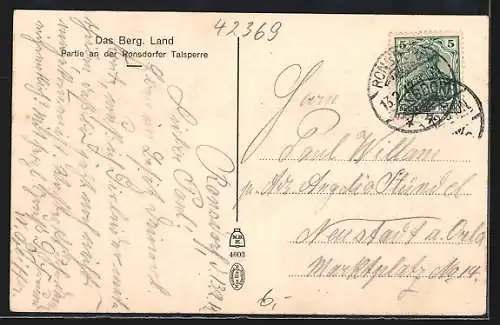 AK Ronsdorf /Berg. Land, Partie an der Ronsdorfer Talsperre