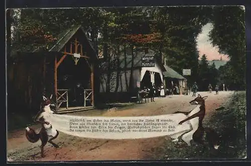 AK Fuchstanz im Taunus, Wald-Café von Math. Müller, Fuchsfiguren, Feldbergblick