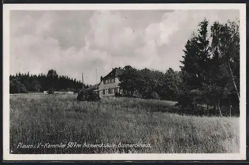 AK Plauen i. V., Kemmler, Bismarcksäule, Bismarckhaus