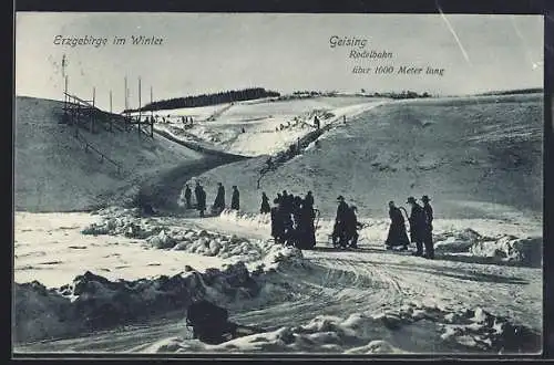 AK Geising /Erzgebirge, Rodelbahn im Winter