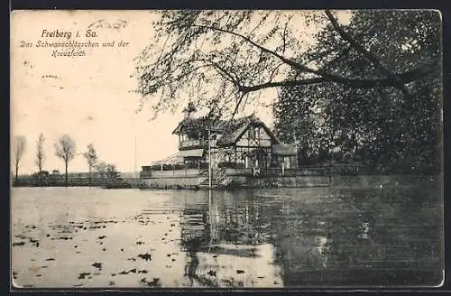 AK Freiberg i. Sa., Schwanenschlösschen, Kreuzteich