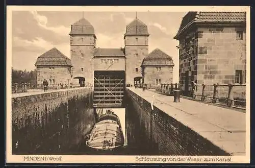 AK Minden i. Westf., Schleusung von der Weser zum Kanal
