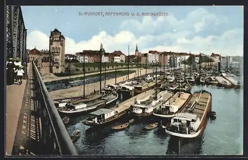AK D.-Ruhrort, Hafenmund, Rheinbrücke