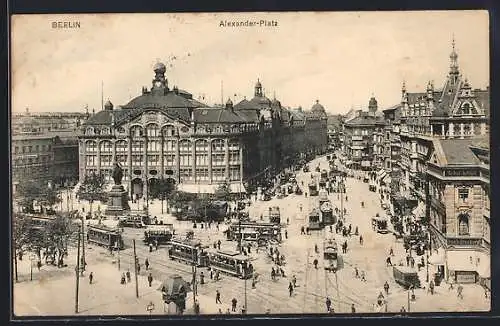 AK Berlin, Alexander-Platz, Strassenbahnen, Geschäftsgebäude