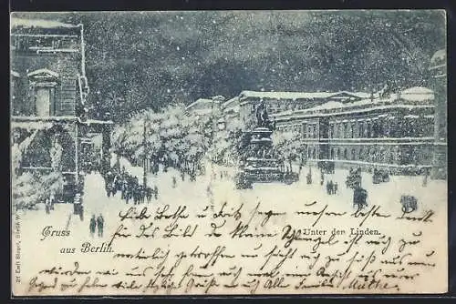 Künstler-AK Berlin, Unter den Linden, Winteransicht