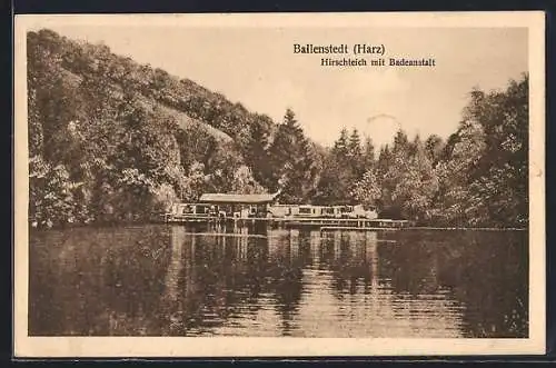 AK Ballenstedt /Harz, Hirschteich mit Badeanstalt