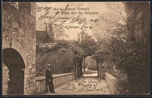 AK Mansfeld, Schloss mit Brücke über den Wallgraben