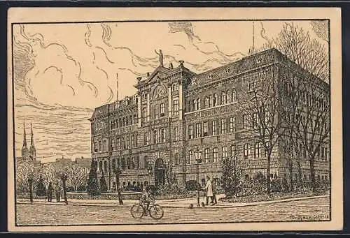 Künstler-AK Köthen / Anhalt, Polytechnikum