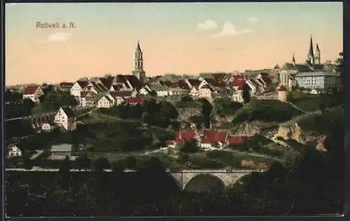 AK Rottweil a. N., Stadtansicht, Kirche, Brücke