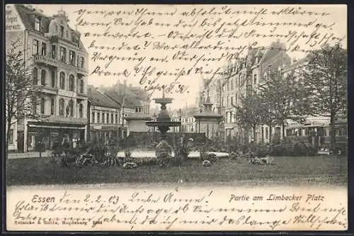 AK Essen, Limbecker Platz, Brunnen
