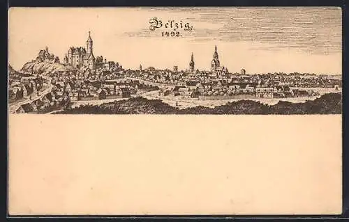 Künstler-AK Belzig, Stadtansicht 1492