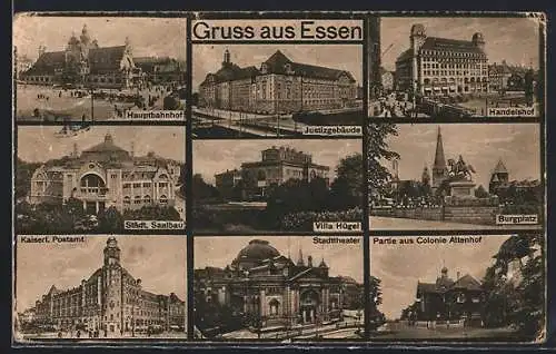 AK Essen, Hauptbahnhof, Justizgebäude, Handelshof