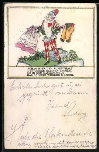 Künstler-AK Robert Philippi: Clown mit Hose und Rock