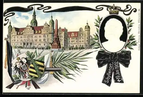 Lithographie König Albert von Sachsen, Wappen