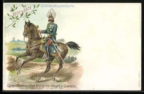 Lithographie Generalfeldmarschall Kronprinz Albert von Sachsen