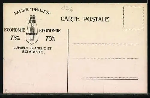 AK Herr liesst Brief klarer unter Philips Lampe, Reklame
