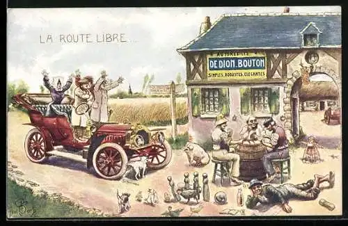 Künstler-AK Automobiles de Dion-Bouton, La Route libre..., Scherz