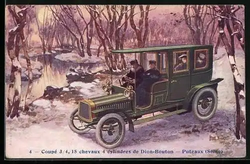 AK Auto Coupe 3 /4, 15 chevaux 4 cylindres de Dion-Bouton-Puteaux, im Schnee