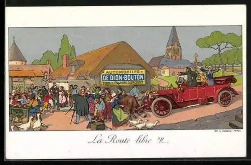 Künstler-AK Automobiles de Dion-Bouton, La Route libre ?!