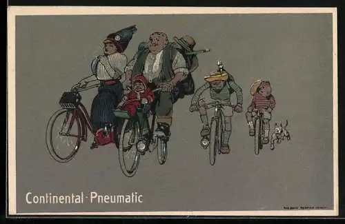 Reklame-AK Continental-Pneumatic, Familienausflug mit dem Fahrrad