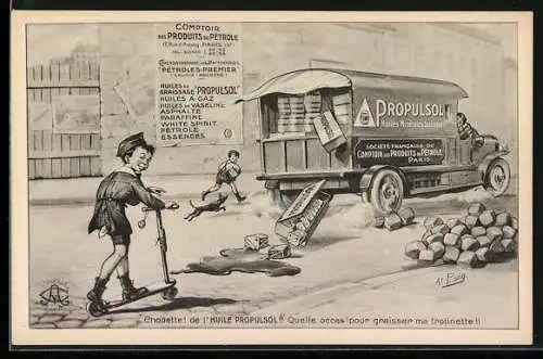 Künstler-AK Paris, Comptoir des Produits du Pétrole, 17 Rue d`Astorg, Huile Propusol